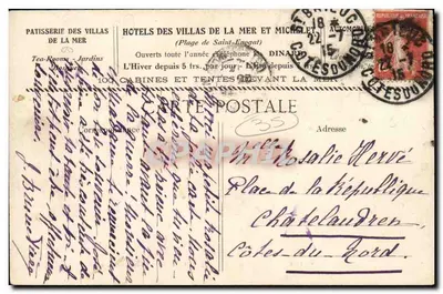 Antieke ansichtkaart Saint Enogat Hotel Michelet en Boulevard de Saint Enogat — Achterkant