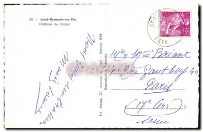 Zamek Verger — Saint-Germain-sur-Ille — Ed. Mesny, avenue du Mail, Rennes — Rewers