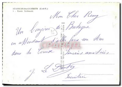 St-Jouan-des-Guerets — Główna ulica z sklepem E. Allain — Fotografia J. Le Dantey — Rewers