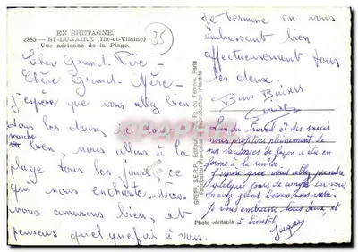 Saint-Lunaire (Ille-et-Vilaine) — Vista aerea della spiaggia — Editore GREFF, Parigi, n° 35 — Verso
