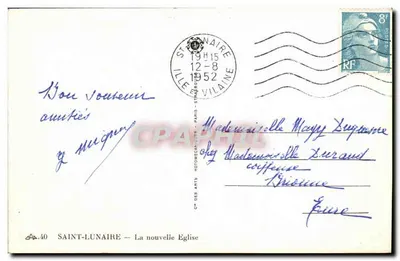 Saint-Lunaire — A nova igreja — Bilhete postal moderno n°40, editor Bilhete postal moderno dos Arts — Verso