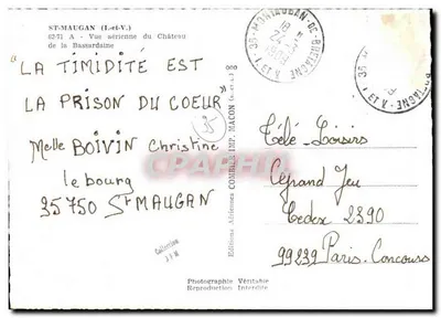 St-Maugan (Ille-et-Vilaine) — Vista aérea del Castillo de La Bassardaine — Ediciones Combier — Reverso