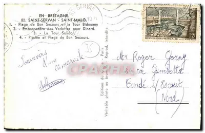 Saint-Servan - Saint-Malo — Plaża Bon Secours, Przystań dla łodzi szybkiej do Dinard, Wieża Solidor, Basen i Plaża Bon Secours — Éditions du Globe, Paris — Rewers