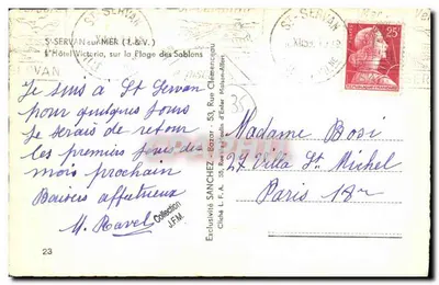 Saint-Servan-sur-Mer — Hotel Victoria, plaża Sablons — Wydawca: Sanchéz — Rewers