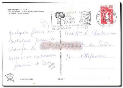 Tinteniac (Ille-et-Vilaine) — Vista aérea do camping municipal e do canal — editor Ching — Verso