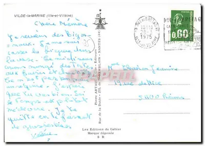 Vildé-la-Marine — vista aérea, molino de viento, calle y pescadores — Ediciones Artaud & Cie — Reverso