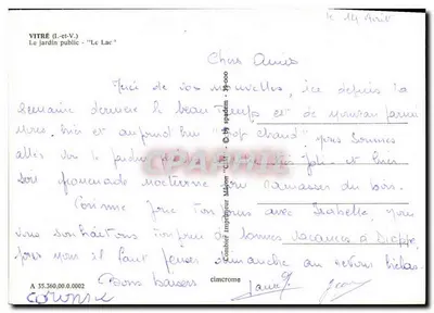 Vitré (Il-e-V.) — O jardim público 'O Lago' — Impressor Cimchrome — Verso