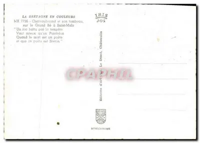 Chateaubriand em Saint-Malo — túmulo no Grand Bé — editor JOS n° MX 7796 — Verso