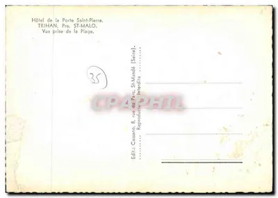 Hotel da Porta Saint-Pierre — Trihan, perto de Saint-Malo — editor Cassano, 8 rue du Parc, St-Mandé — Verso