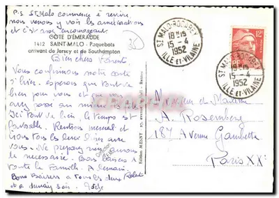 Puerto de Saint-Malo — El vapor BRITTANY — Edición MESNY, Rennes — Reverso