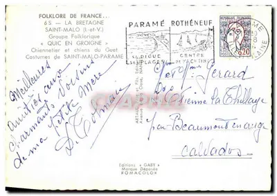 Saint-Malo (Ille-et-Vilaine) — scène de folklore avec chiennetier et chiens du Guet — éditeur Gaby — Verso