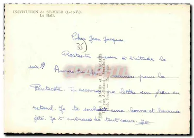 Institution de St-Malo (I.-et-V.) — Le Hall — Édition J. DAVID et F. ALLIOLS — Verso