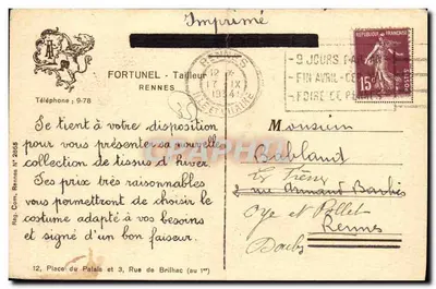 Stara pocztówka Rennes — warsztat krawca w XVIII wieku — Rewers