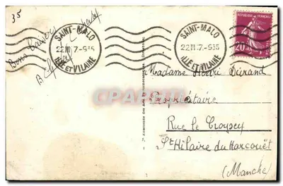 St-Malo - A Môle das Negras — Bilhete postal antigo n°115, editor A. Chabot — Verso