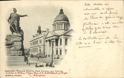 Aberdeen — Estátua de Wallace, Igreja Livre e Biblioteca — McMillan, Aberdeen.