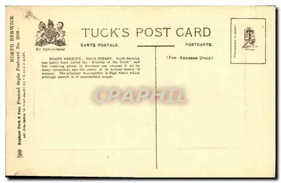 High Street, North Berwick — widok ulicy z kościołem i wieżą — Tuck's Post Card n°268 — Rewers