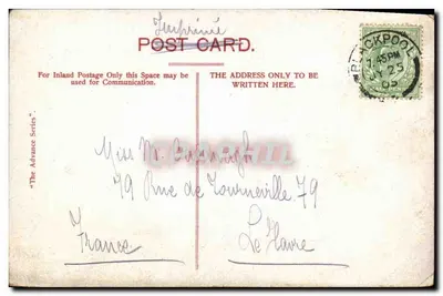 Bilhete postal antigo Blackpool from Cenral Pier — Verso