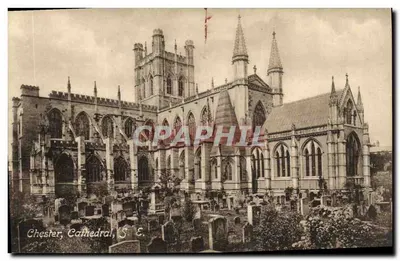 Chester, Catedral, S. E. — vista da catedral e do cemitério — Série Frith, n° 9165