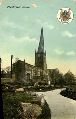 Bilhete postal antigo Chesterfield Church