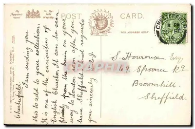 Bilhete postal antigo Chesterfield Church — Verso