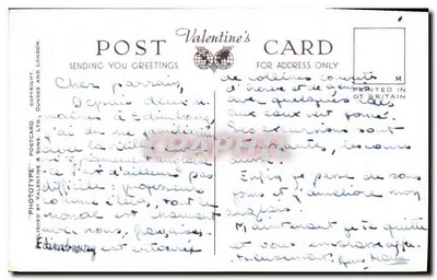 Edimburgo — vista panorâmica com castelo, ponte e rua — Carta de Visita, editor Valentine & Sons Ltd, n° A.4732 — Verso
