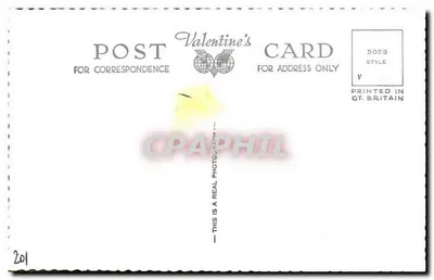 Edynburg — widok panoramiczny z mostem, zamekiem, muzykiem i ulicą — Valentine's Postcard, styl 5059 — Rewers