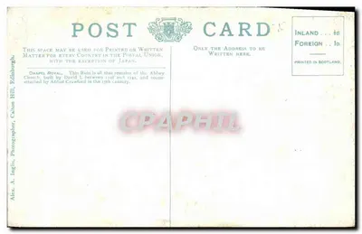 Capela Real — Ruínas da abadia — Alex. A. Inglis, Calton Hill, Edimburgo — Verso