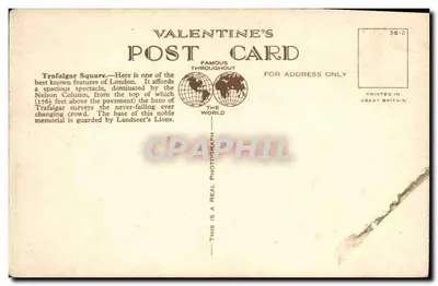 Plac Trafalgar i Whitehall — Londyn (15) — Valentine's Post Card — Rewers