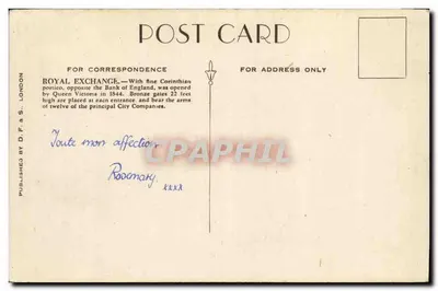 The Royal Exchange, London — editore D. F. & S. Ltd. — Verso