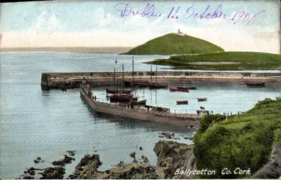 Ballycotton Co. Cork — porto com farol em ilha — W. Lawrence, Dublin