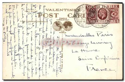 Salcombe z Mill Bay Sands — widok zatoki i wybrzeża — Valentine's Postcards, nr A09893JV — Rewers