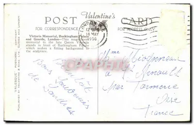 Victoria Memorial i Pałac Buckingham w Londynie — H703T — Karta pocztowa Valentine — Rewers