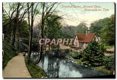 Bilhete postal antigo Pedras de Passagem Jesmond Dene Newcastle on Tyne