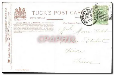 Um após-midi ensolarado em Runswick — Vista pitoresca do Yorkshire — Cartão postal de Tuck — Verso