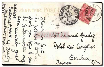 Bilhete postal antigo Malmesbury e Abadia — Verso