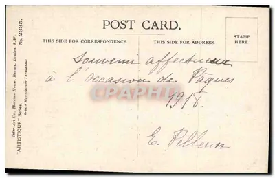 Callas and cross — Easter card — Inter-Art Co., S.W., London, series ARTISTIQUE, no. 2335 — Back