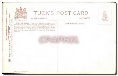 Castello di Warwick — vista al tramonto — Tuck's Post Card, serie X, n° 7660 — Verso
