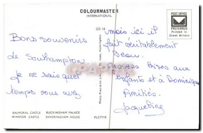 Krainy Królewskie — Zamek Balmoral, Pałac Buckingham, Zamek Windsor, Dom Sandringham — Colourmaster International PLC7118 — Rewers