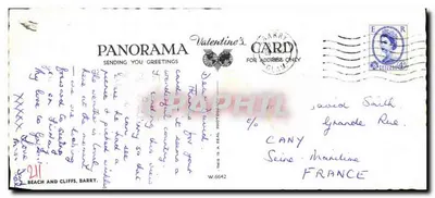Playa y Acantilados, Barry — Tarjeta postal panorámica de San Valentín — W.6642 — Reverso