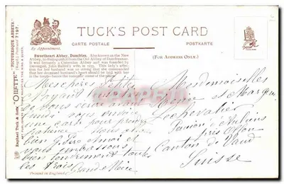 Sweetheart Abbey, Dumfries — antiga abadia cisterciense fundada em 1775 — Tuck's Post Card — Verso