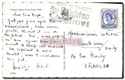 Bilhete postal moderno Praça Palmeira Relógio de Flores Hove — Verso