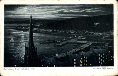 Rothesay from Chapel Hill — vue nocturne avec édifice religieux en premier plan — éditeur RELIABLE SERIES, n° 5421