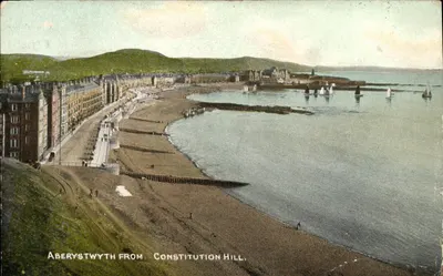 Bilhete postal antigo Aberystwyth a partir da Constitution Hill