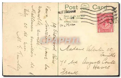 Bilhete postal antigo Igreja de Santa Maria, Nottingham — Verso