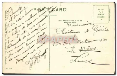 Bilhete postal antigo Falmouth From Trefusis Bateaux — Verso