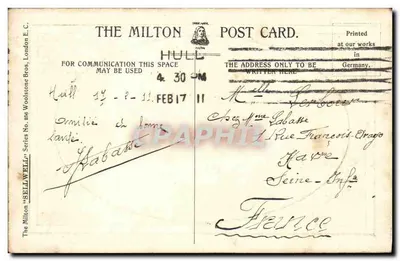 Hull. Alexandra Dock — widok portowy — The Milton Post Card, seria 'Sell Well' — Rewers