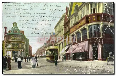 High St. Leicester — vista de rua com trêm e lojas — A.W. Series
