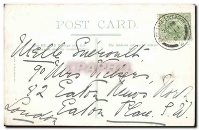 Princes Park, Liverpool — widok parku z jeziorem i budynkiem — seria Valentine & Son — Rewers