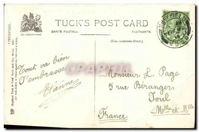 Bilhete postal antigo Liverpool Free Library and Walker Art Gallery — Verso