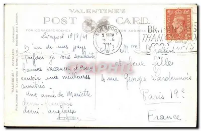 Bilhete postal antigo - Rua Lime, Liverpool — Verso